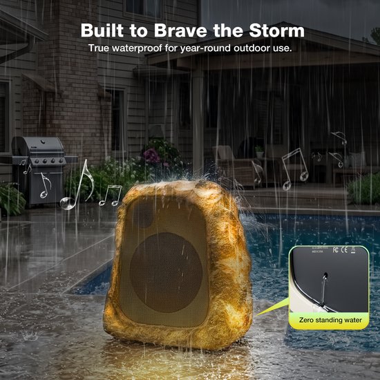 BlitzRock Set van 2 Bluetooth 5.4 Luidsprekers voor Buiten - Rotsdesign Tuinspeakers - 30 W HiFi Geluid - Solar Oplaadbaar - Weerbestendig — afbeelding 5