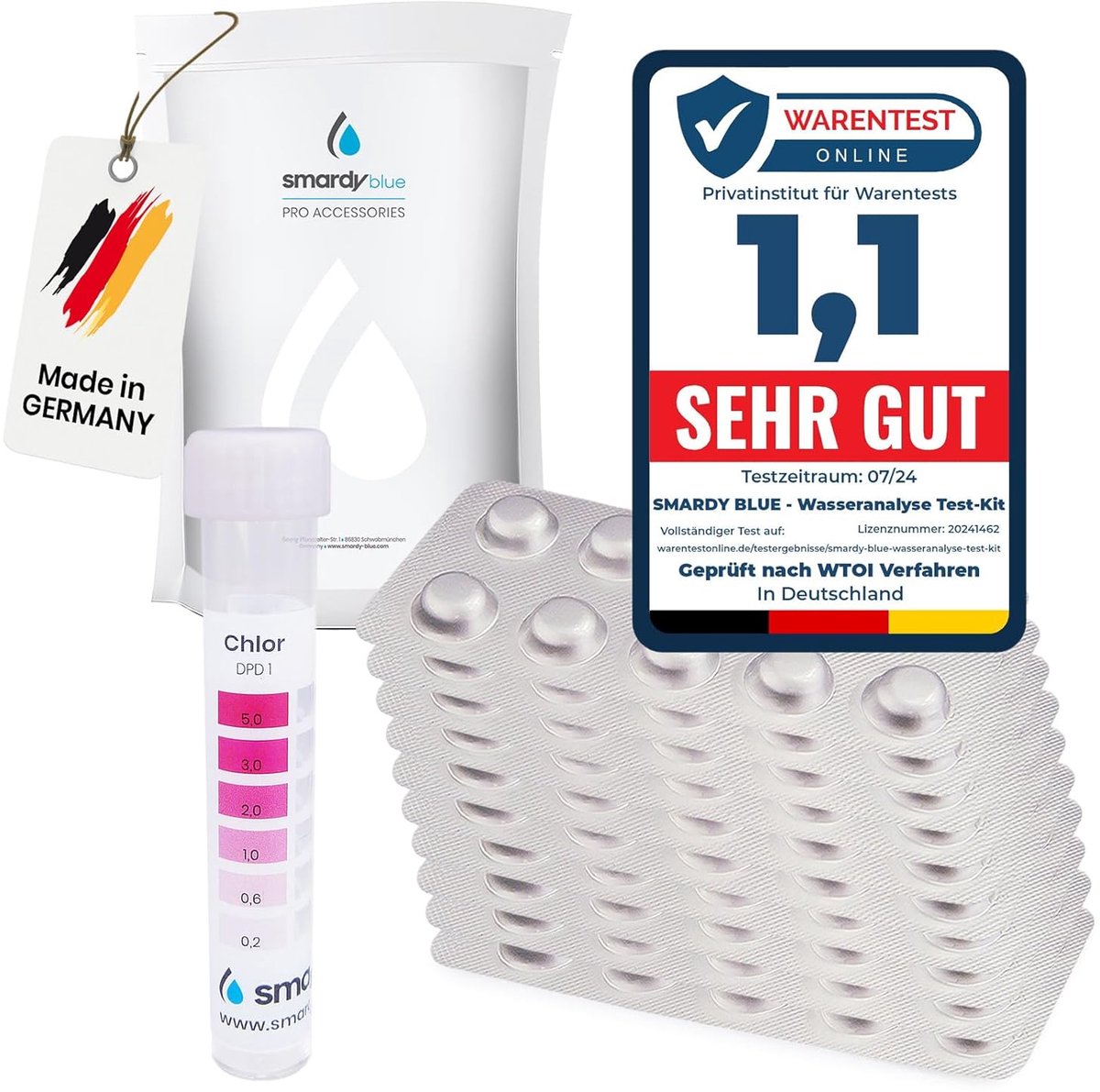 SnelShoppen - 120 Rapid Test Tablets - 60x Phenol Red pH Test & 60x DPD1 Chlorine Test met 1x Plastic Tester - Voor Zwembad, Spa, Aquarium, Drinkwater