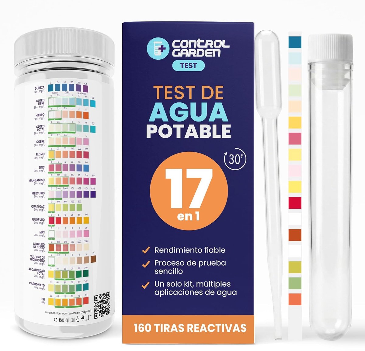 SnelShoppen - Control Garden Drinkwater Testset, 17-in-1 Met 160 Teststrips, Analyseer pH Waarde, Hardheid, Chloor, Zware Metalen - Professioneel Tapw