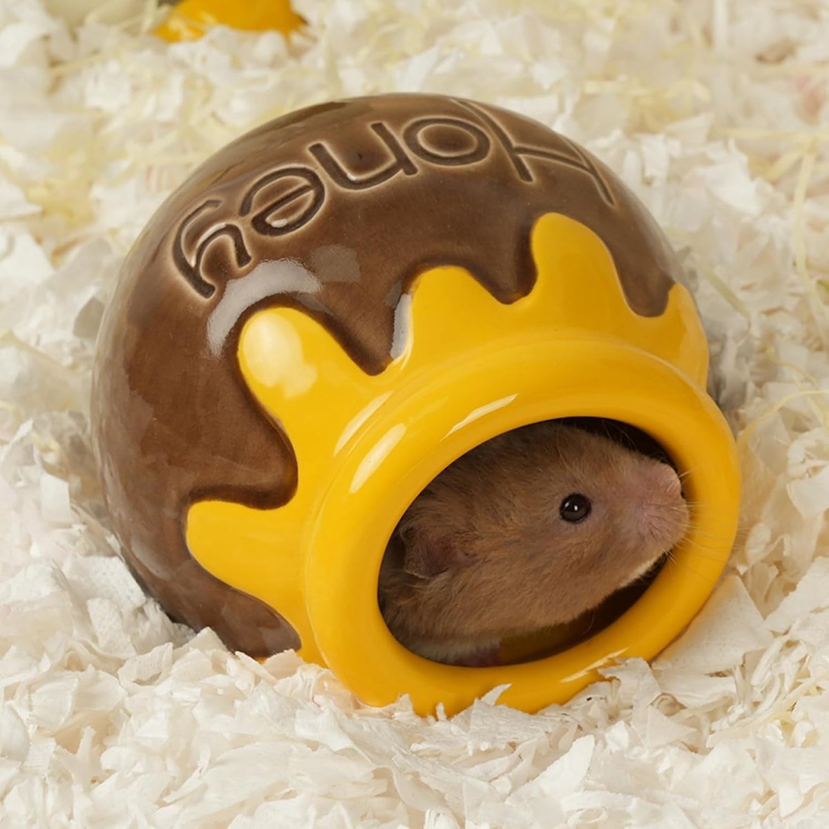 Hamster schuilplaats - Koel slaapnest hamster - Kooidecoratie knaagdieren - Keramische schuilplaats - voor hamsters honingvormig, verblijf voor Syrische hamsters, gerbils en cavia’s, koel slaapnest het hele jaar door, afmetingen 11 x 11 x 10.5 cm