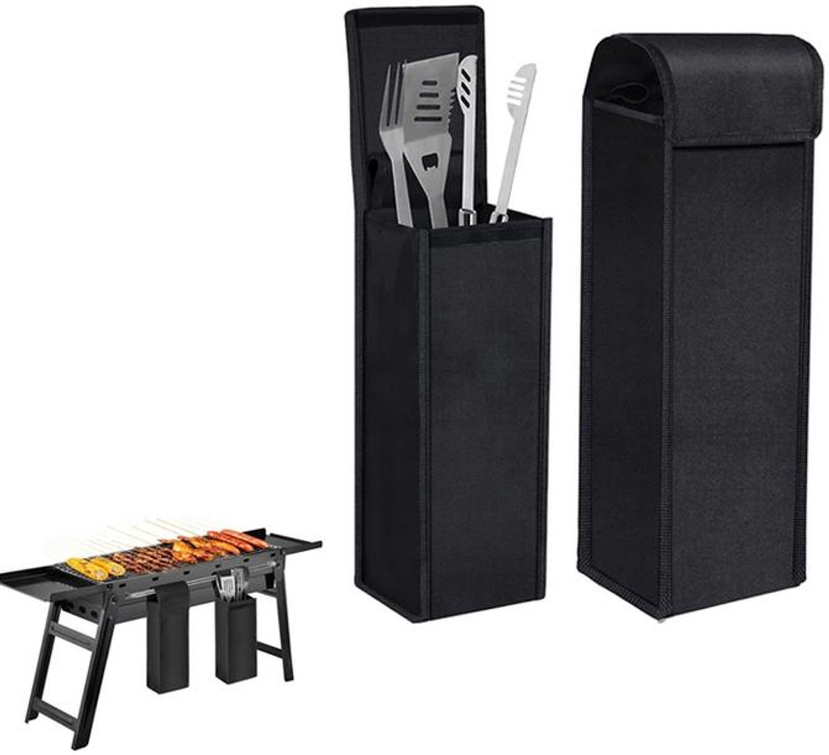 KZQ BBQ-gereedschapsrek - Tweedelige BBQ-gereedschapsrekset met open schappen en afwateringsgaten - Geschikt voor tuin, camping, restaurants en thuis - 15,24 x 15,24 x 50,8 cm