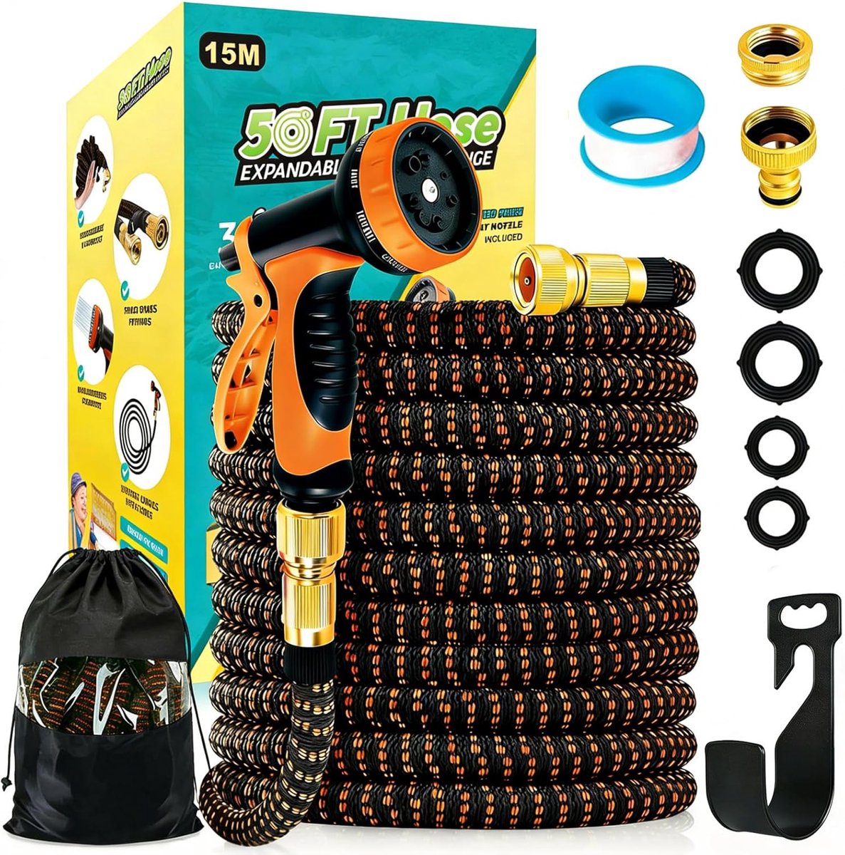 SnelShoppen - Flexibele Premium Tuinslang 30 m - 3-laags Latex Waterdarm met 3/4" en 1/2" Metalen Koppelingen - Ideaal voor Tuinirrigatie, Schoonmaken