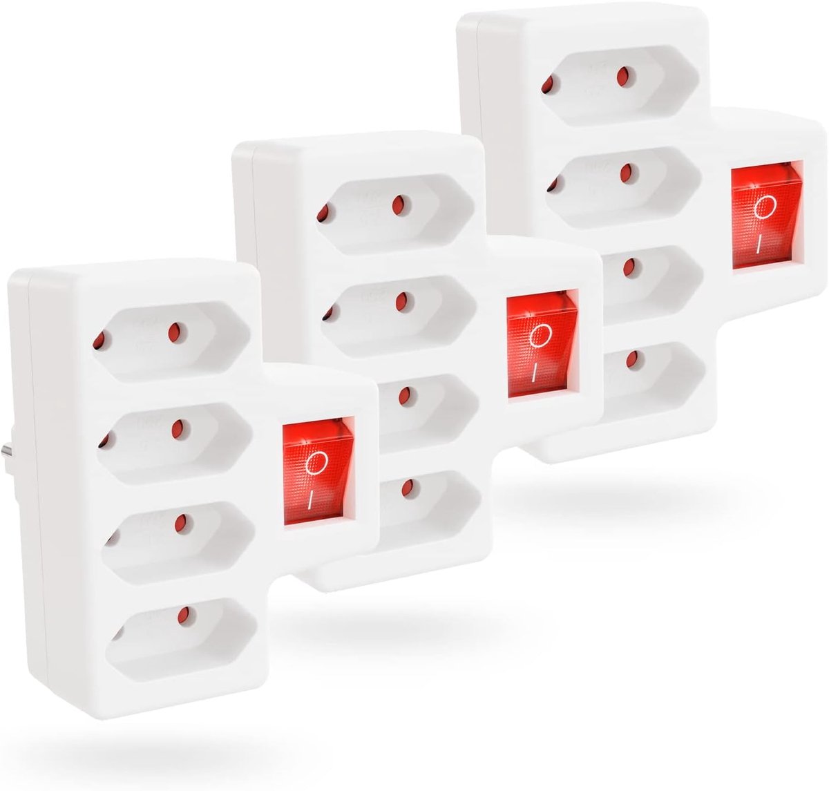 SnelShoppen - Greate 3X Adapter met 4 Stopcontacten en Schakelaars tot 2300 W - Compacte Quadruple Aansluitadapter zonder Kabel voor Thuis en Kantoor
