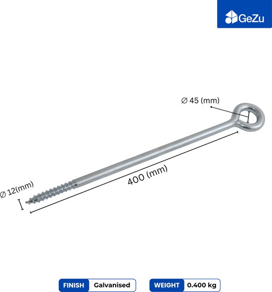 GeZu Impex Oogschroeven for scaffolding 400 mm set van 4 Gegalvaniseerd schroefoog oogbouten schroef