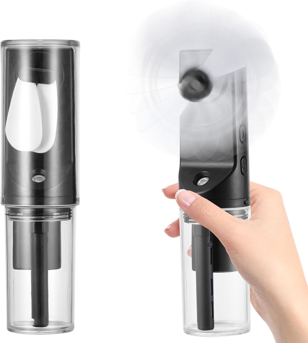 Spuitventilator - Handventilator - Compact en draagbaar - Lichtgewicht en gemakkelijk mee te nemen - Geluidsarm - Oplaadbaar - Vier instelbare windsnelheden - Geschikt voor de zomer, reizen en buitenactiviteiten - Zwart