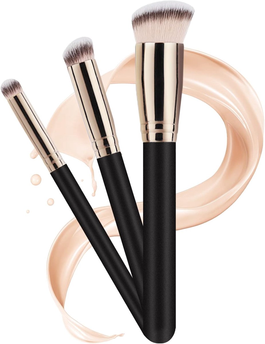 SnelShoppen - Makeup Borstelset 3 Stuks - Poederborstel, Concealer Borstel, Perfect voor Vloeibare Make-up, Crème, Blush - Handig en Compact voor Elke