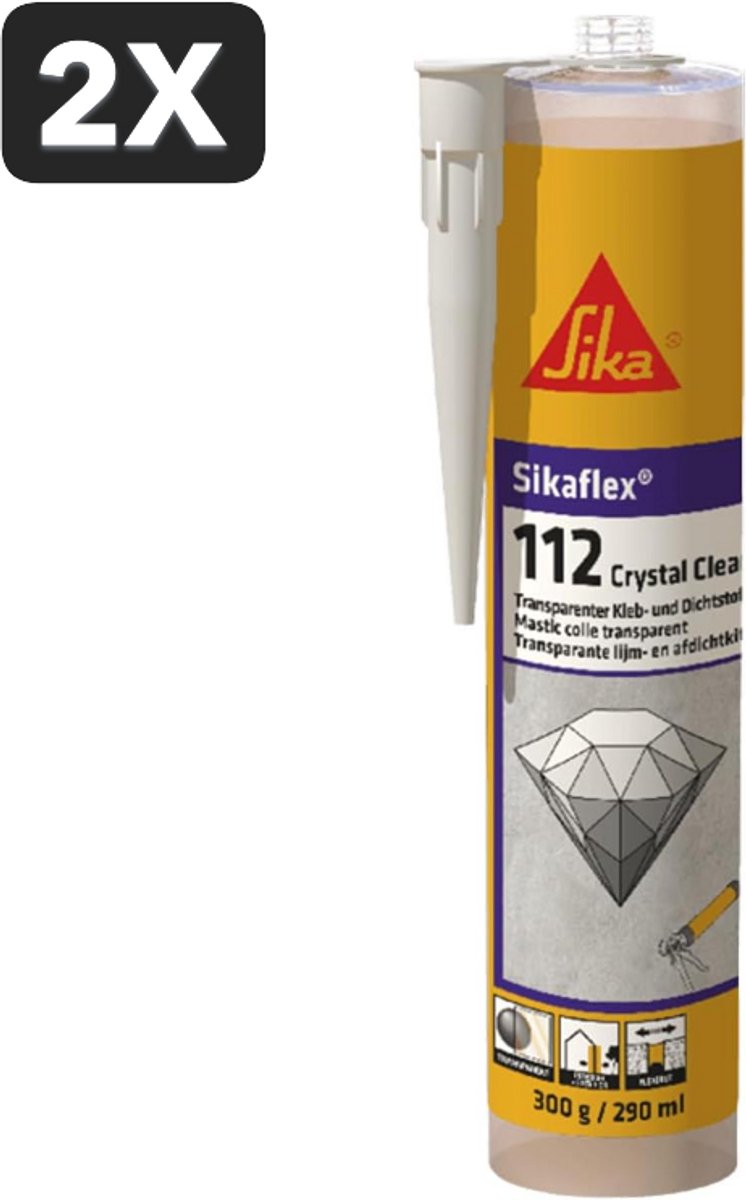 2 x Sika – Sikaflex-112 Crystal Clear – Lijm en kit – Sikaflex-112 Crystal Clear – Transparant – Voor het afdichten en verlijmen van voegen – Binnen en buiten – Decoratieve toepassingen – 290 ml