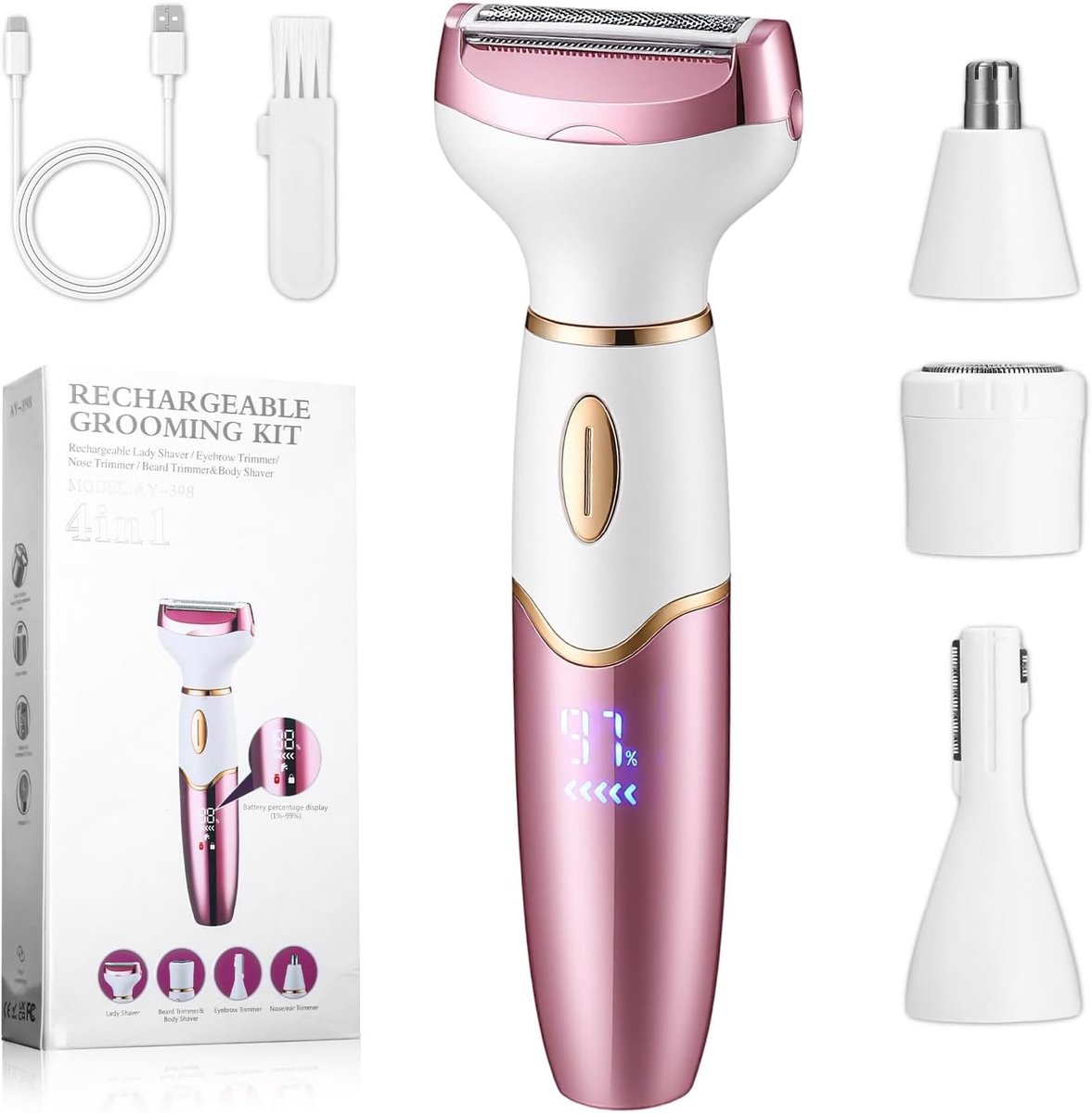 SnelShoppen - 4-in-1 Elektrische Epilator Dames - Haarverwijdering, Scheerapparaat, Ontharingsapparaat, Massagefunctie - Draadloos, Roze - Voor Thuisg