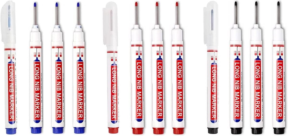 SnelShoppen - Performers Perforatiemarkers 12 Stuks, 22 mm, Waterdicht, Permanente Markeerders voor Hout, Karton, Muur, Kunststof, Metaal, Zwart, Blau
