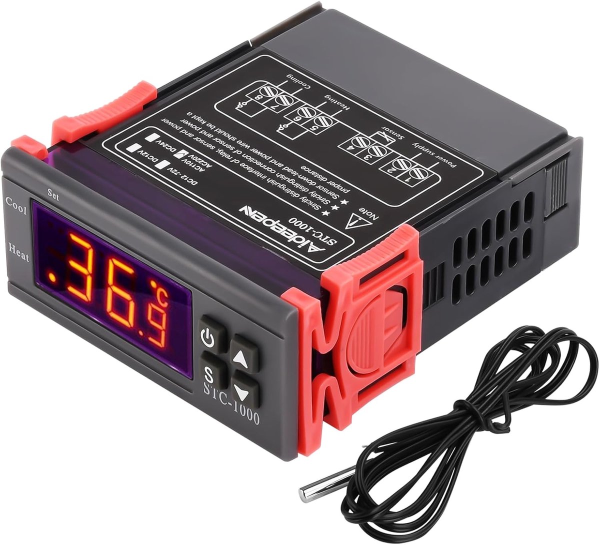 SnelShoppen - AC 110V-220V Temperatuur Controller, STC-1000 Digitale Thermostaat met Temperatuursensor, Celsius en Fahrenheit Weergave, Verwarming en
