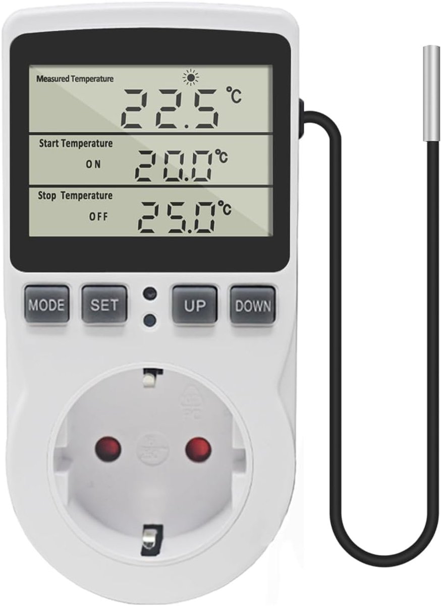 Thijox - Digitale Thermostaat Stopcontact met Sonde 220V - Temperatuurregelaar voor Verwarming en Koeling - LCD Display voor Broeikas, Aquarium en Inc
