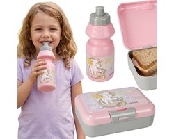 Eenhoorn, ontbijtset, ontbijtdoos + drinkfles van 350 ml, lunchbox voor meisjes