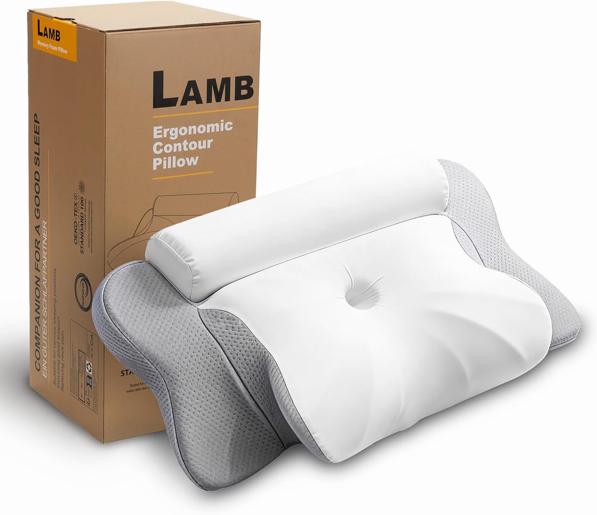 SnelShoppen - Ergonomisch LAMB Orthopedisch Memory Foam Kussen, 2-in-1 Neksteunkussen en Nekrol, Zijslaap Kussen voor Nekpijn, Grijs