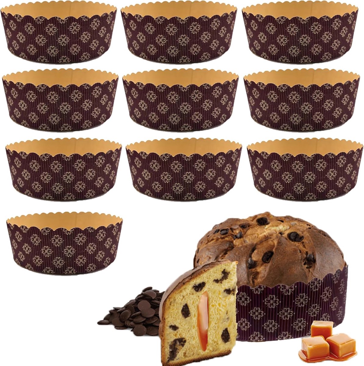 SnelShoppen - Panettone Bakvorm Paper Mold voor Panettone Cake - Hoge Temperatuur Weerstand - 6 Stuks - Ideaal voor Feestelijke Gelegenheden en Air Fr