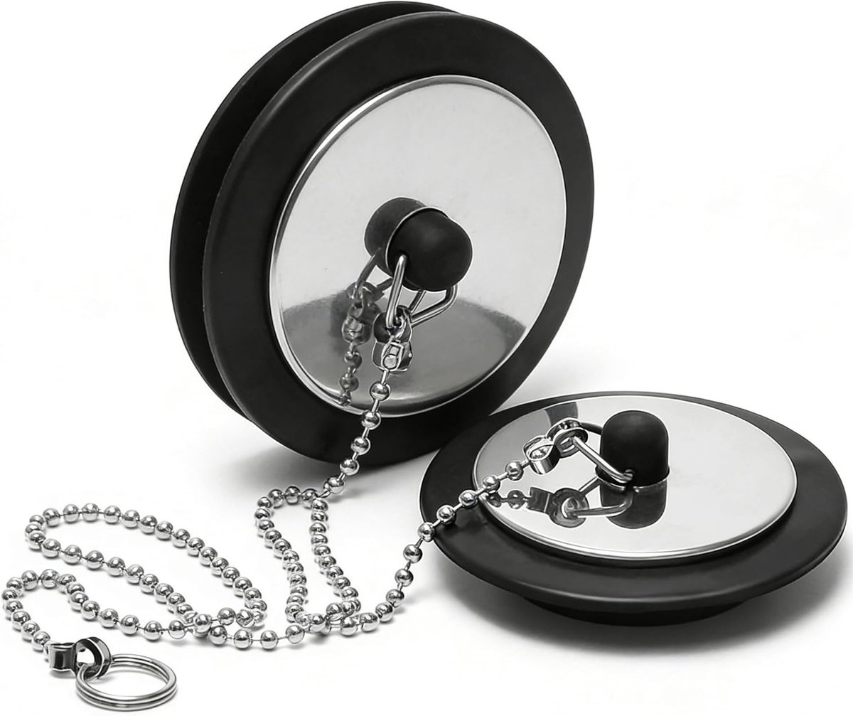 Set van 2 Afvoerstoppen voor Bad en Wastafel, Rubberen Stopper met 40 cm Ketting, Diameter 40-45 mm, Ideaal voor Badkamer en Sanitair