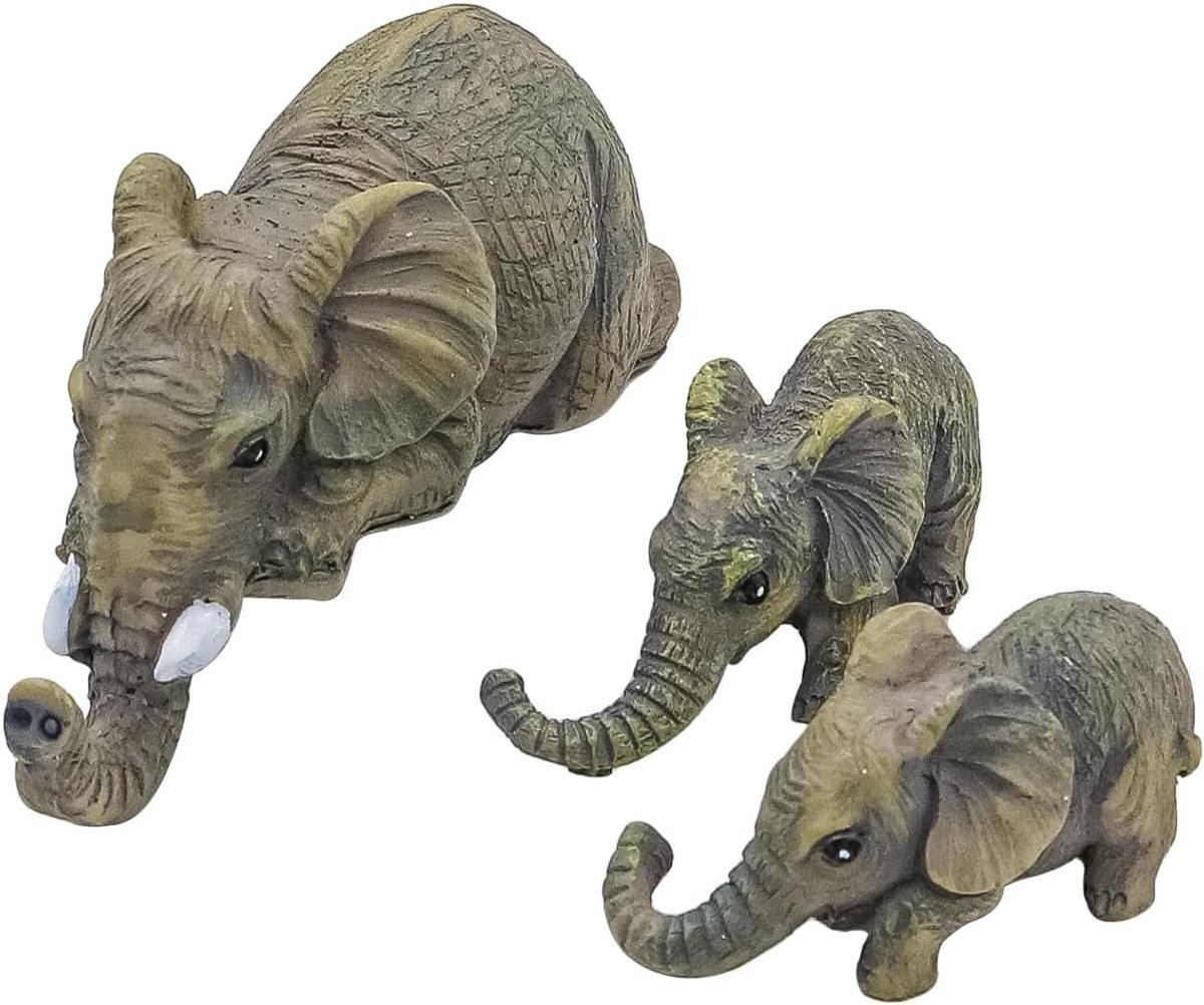 SnelShoppen - Set van 3 Olifanten Beeldjes - Handgeweven Moeder met Twee Baby's - Hangen Decoratieve Ornamenten voor Huis en Bureau