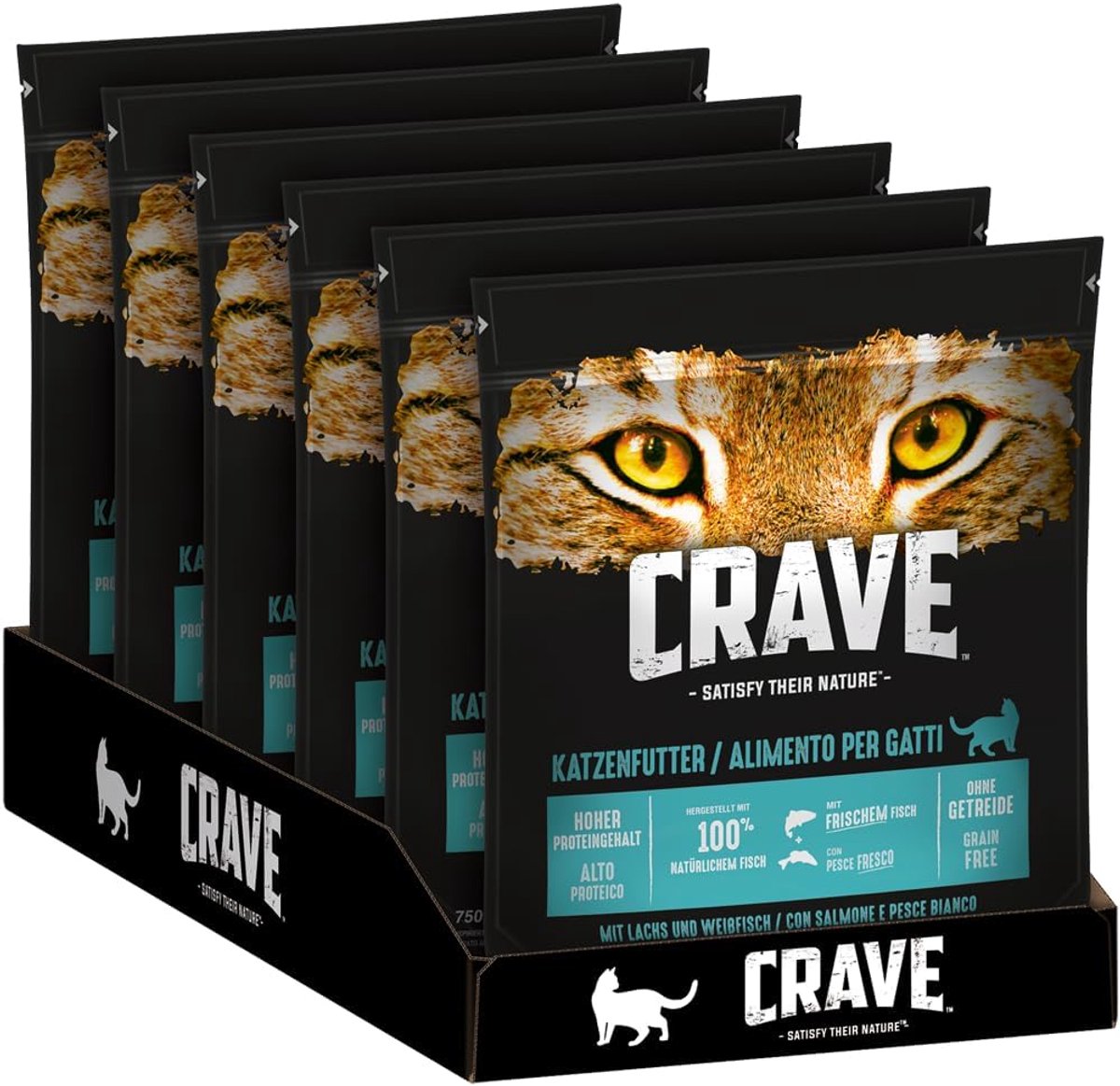 SnelShoppen - Crave Kattenvoer Volwassenen Met Zalm En Witvis 6 X 750G - Hoogwaardige Droogvoer Voor Volwassen Katten, Natuurlijk Vis, 100% Graanvrij,