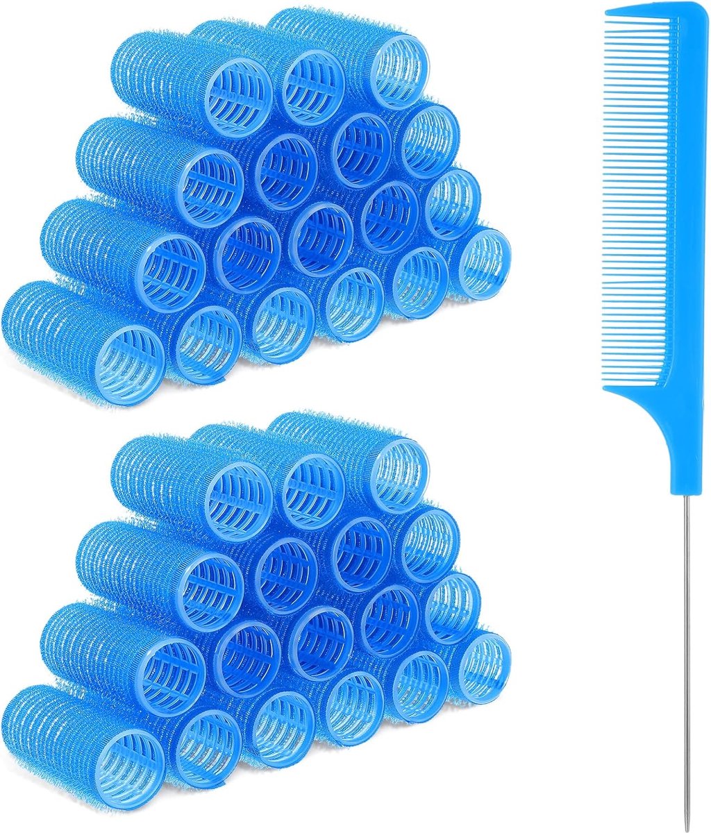 SnelShoppen - 18 Stuks Kleine Kam Haarrollers, Heatless Curler, Blauwe Plastic Haarrollers voor Professionele Kapsels en DIY Haarstyling