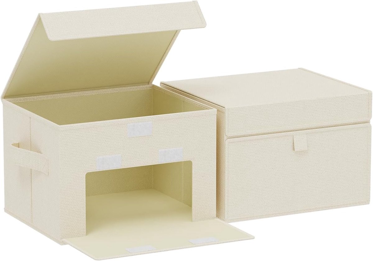 SnelShoppen - Opbergdozen met Deksel, Vouwbare Cube Boxen met Handvatten, Set van 2, 26 x 20 x 17 cm, Beige, Voor Kleding, Boeken, Sokken, Ideaal voor