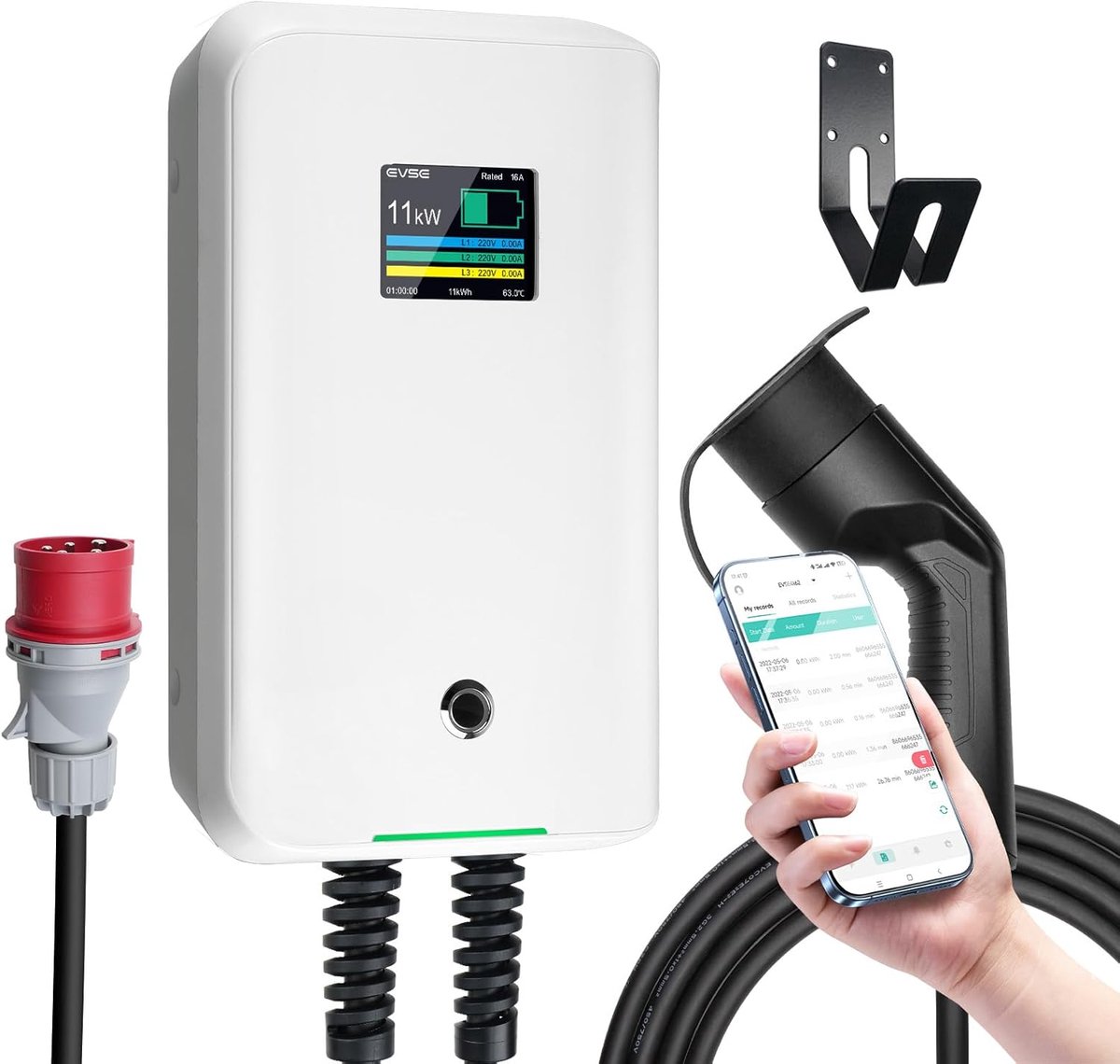 SnelShoppen - Morec EV Oplaadstation Type 2, 11 kW, 16A, 3-Fase met App, Bluetooth en Wi-Fi Verbinding, IEC 62196-2 Standaard