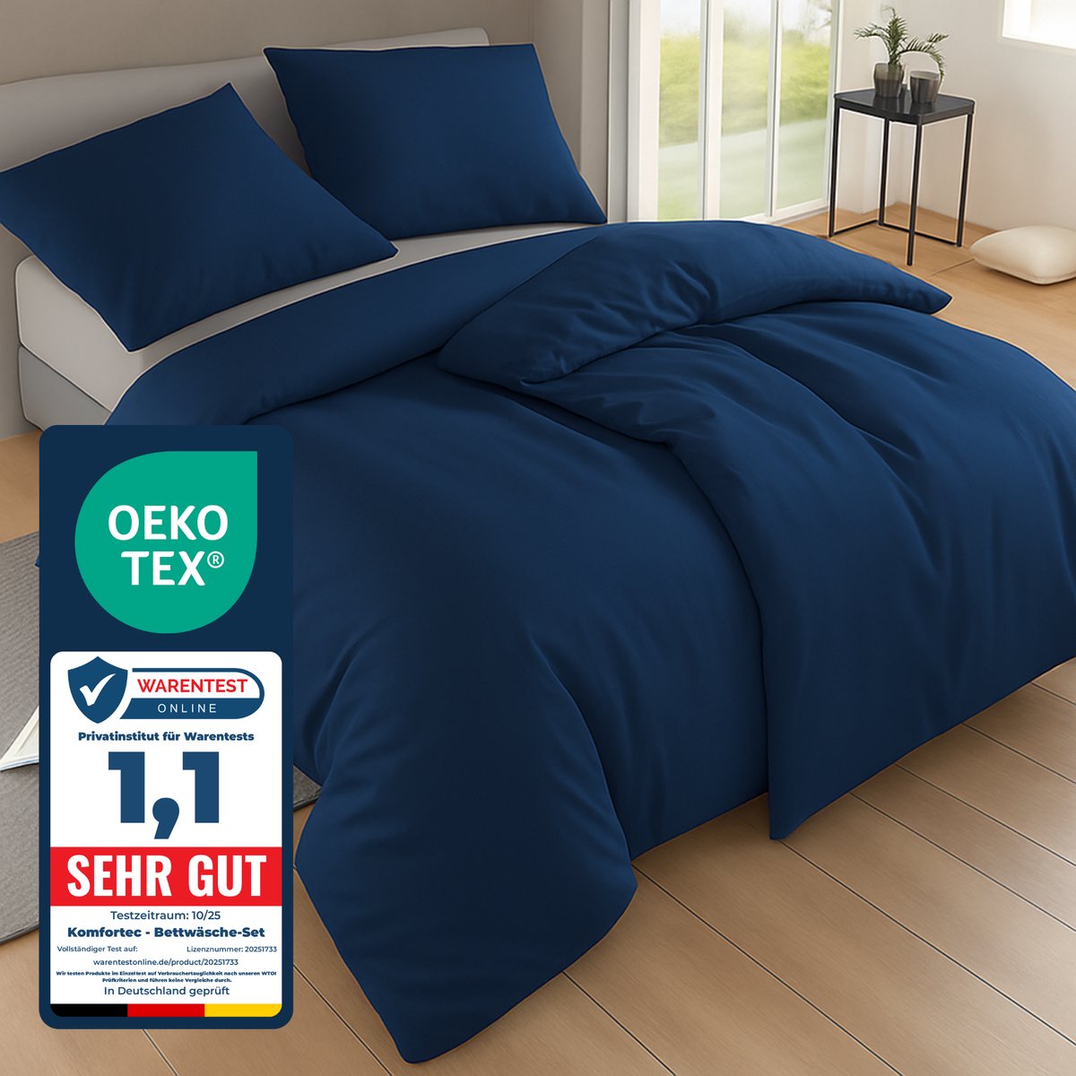Komfortec Premium Dekbedovertrek 2x135x200 cm + Kussensloop 2x80x80 cm - 100% Microvezel - 90 g/m² - 4-Delige Superzachte Beddengoedset - met Rits - Blauw