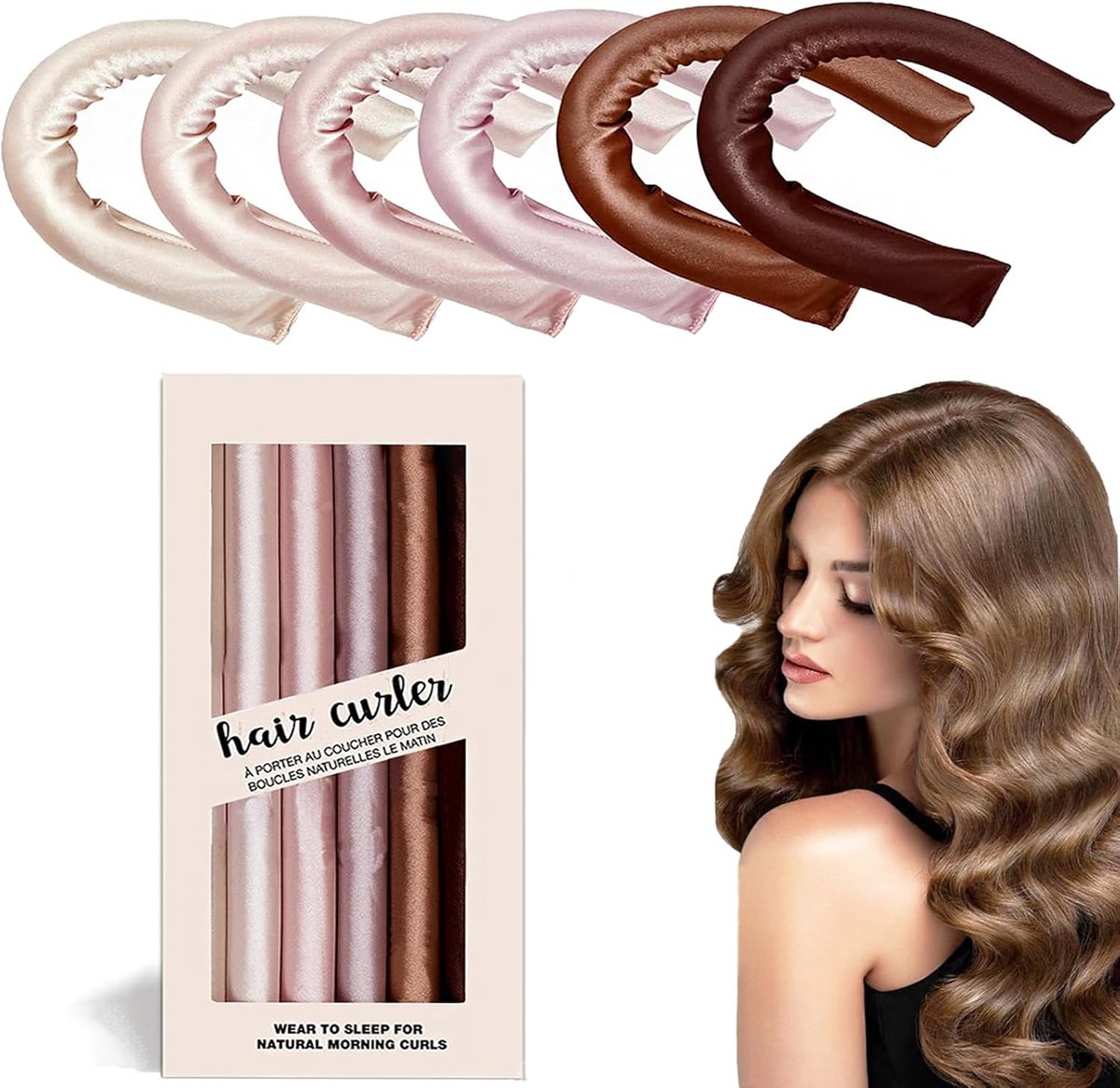 SnelShoppen - 6 Pcs Heatless Curlers, No Heat Hair Curlers voor Gezonde Krullen, Satin Flexibele Sticks voor Nachtelijk Gebruik, Geschikt voor Lang, M