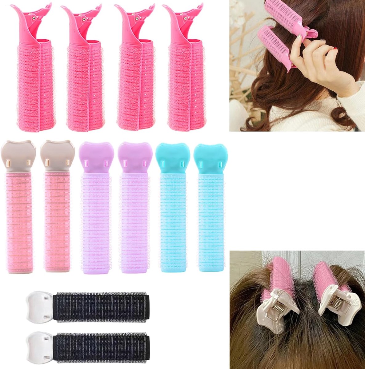 SnelShoppen - Pack van 12 Heatless Hair Rollers, Professionele Zelfklevende Krulrollers voor Volumineuze Haarstijl, Perfect voor Thuis en Salongebruik