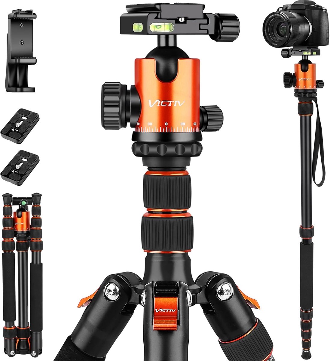 SnelShoppen - Professionele Camera Statief 205 cm Aluminium, Monopod Functie, 360° Draaibare Kogelkop, Tot 15 kg Laadvermogen, Geschikt voor Fotografi