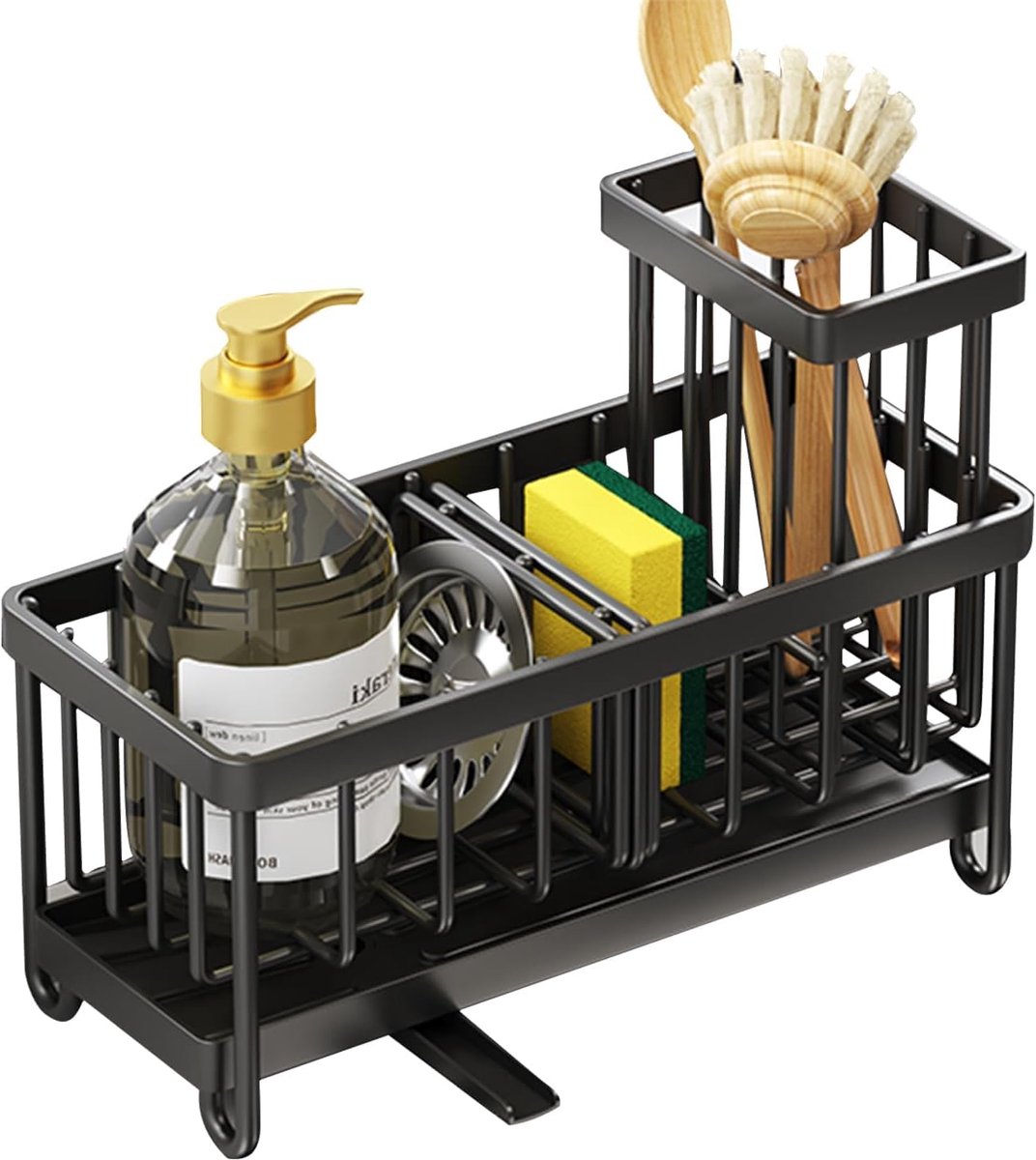 SnelShoppen - Multifunctionele Afwasmachine Organizer RVS met Zelfafvoerende Afvalbak - Keukenopslag voor Keuken en Badkamer - Mat Zwart - Duurzaam en