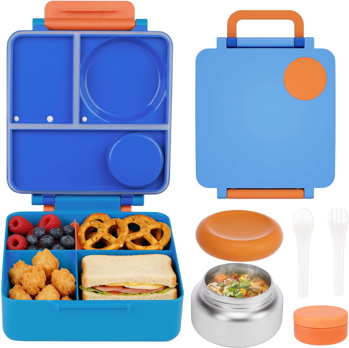 BentOH! Square Blauw - Lunchbox met RVS Thermospotje - Lekvrij - Inclusief Bestek - BPA-vr