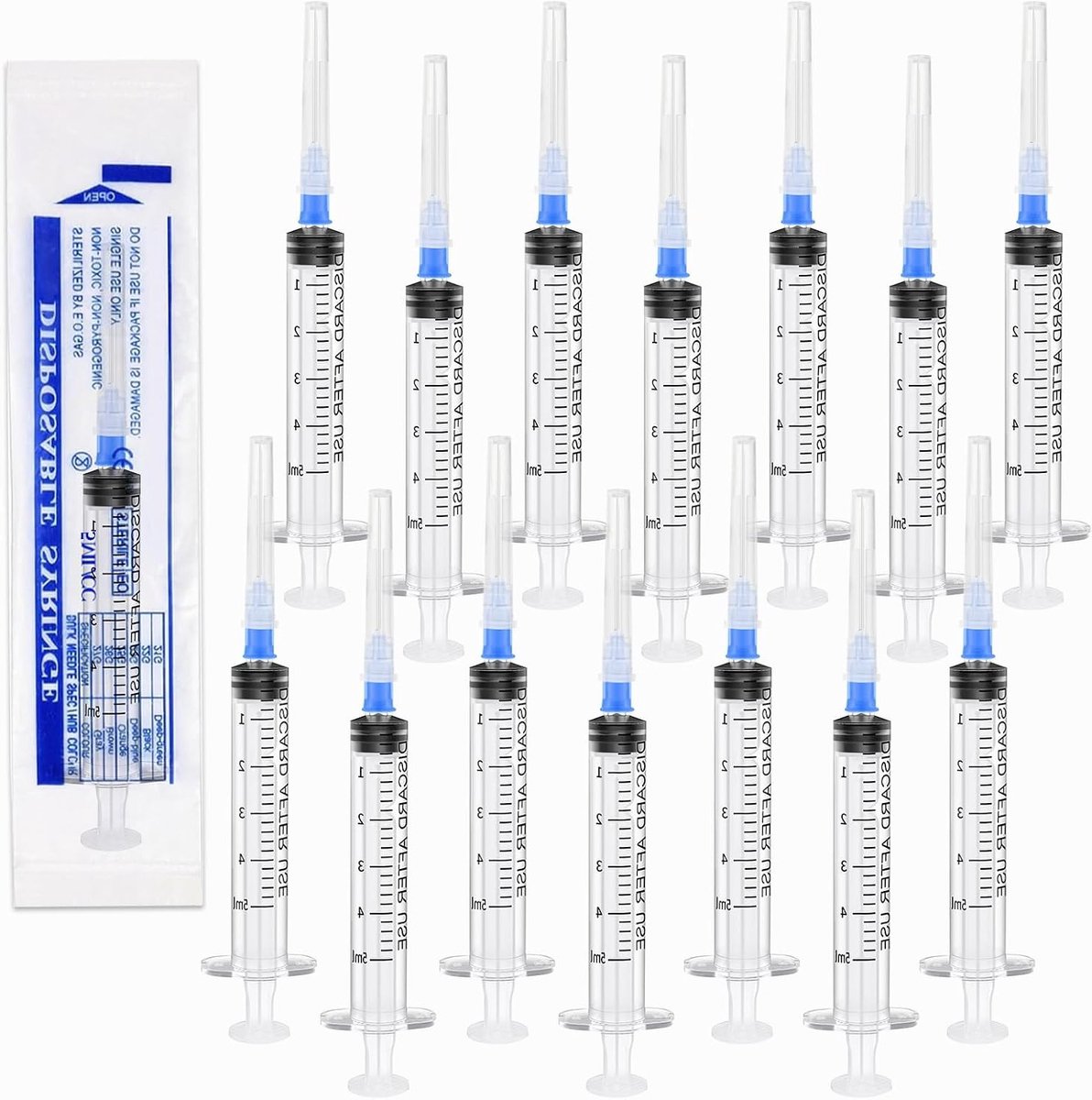 30 stuks doseerspuiten van 5 ml, veelzijdige kunststof spuiten met naald en dop voor laboratoria en hobbyprojecten