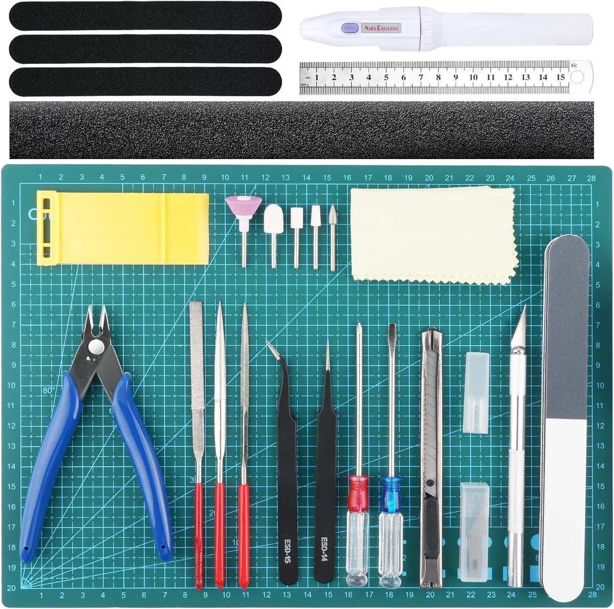SnelShoppen - Gundam Model Tools Kit - 33-delige Hobby Bouwset voor Reparatie en Fixeren - Lichtgewicht Gereedschap voor Modelbouw, Polijsten, Knippen