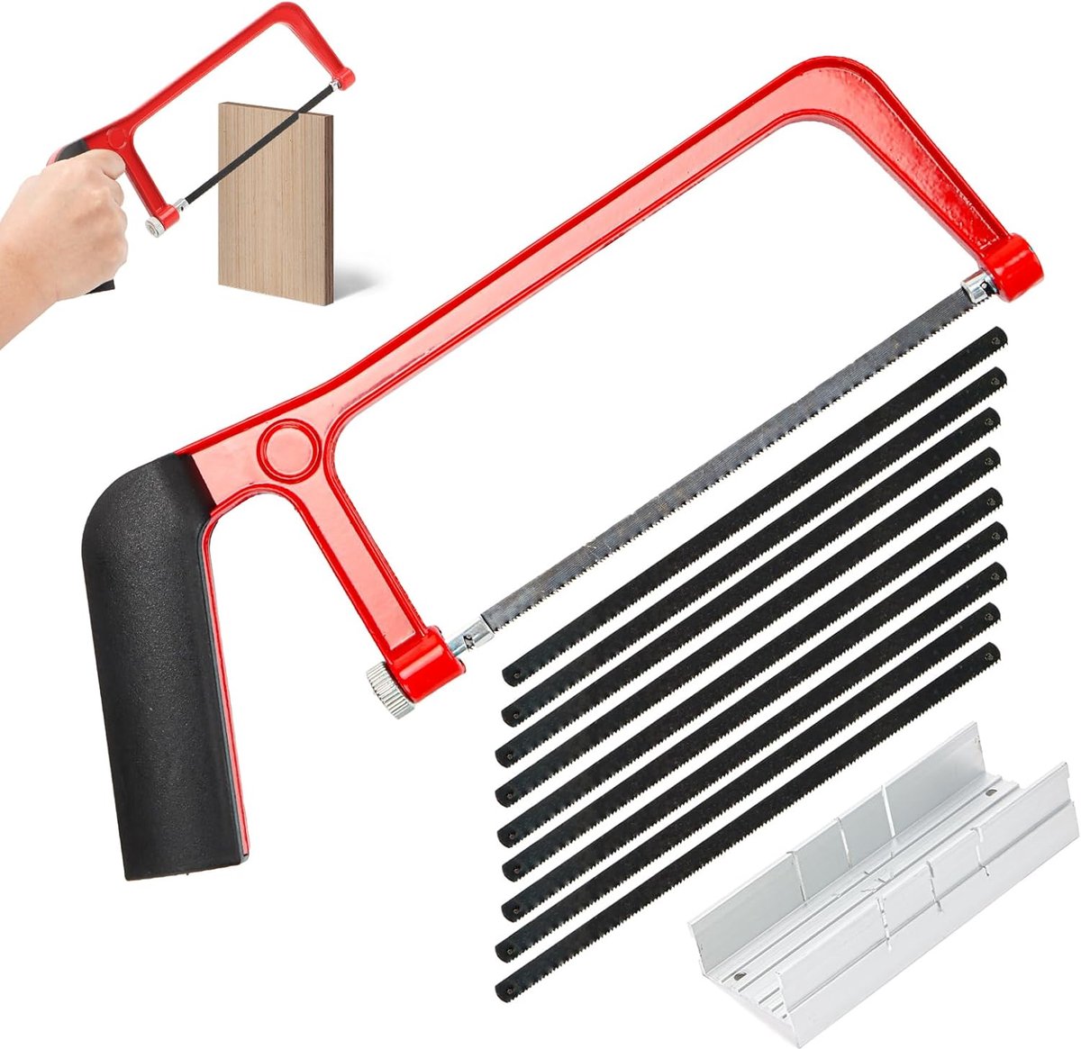 SnelShoppen - 12-Delige Mini Handzaag Set met Aluminium Miter Tray en 10 Zaagbladen voor Hout, Metaal en PVC - Perfect voor DIY Projecten