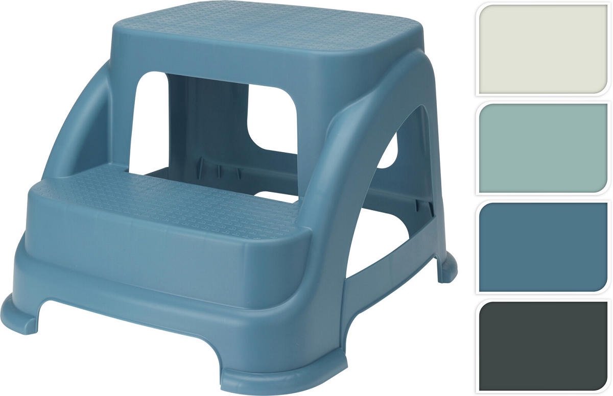 Opstapkruk met 2 treden kunststof - Anti-slip - Stapelbaar - Blauw