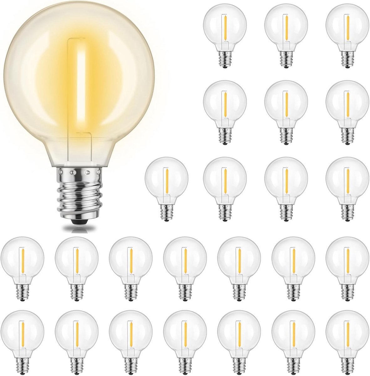 SnelShoppen - G40 LED-lamp voor buiten, 25 stuks, E12, warmwit 2700K, waterdicht IP45, 0,3W, perfect voor lichtketting en tuinverlichting, onbreekbaar