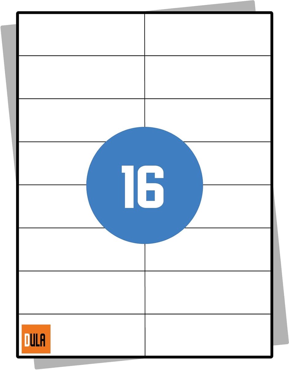 SnelShoppen - A4 Stickervellen met 16 Zelfklevende Etiketten 105 x 37 mm - 1000 Vel Geschikt voor Inkjet en Laserprinters - Perfect voor Organisatie e