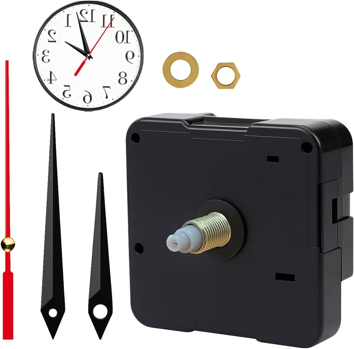 Kwartzuurwerk Mechanisme, Stille Wandklok, Vervangingsset voor DIY Klokken, Inclusief 16 mm Aslengte en 8 mm Draad, Perfect voor Panelen van 5 tot 7 mm