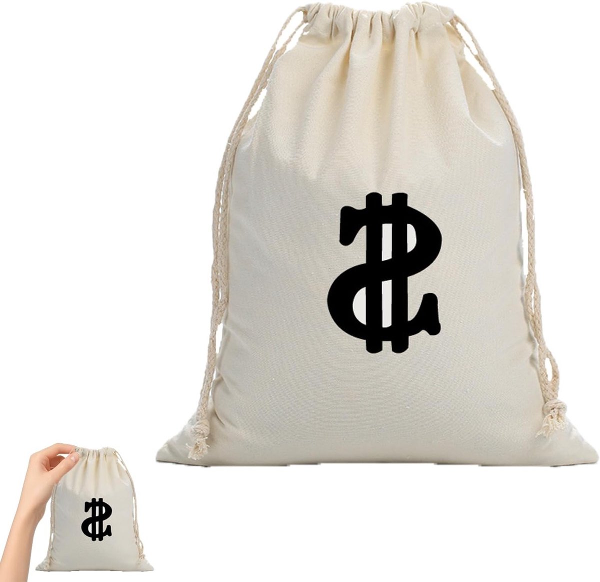Grote 28 x 40 cm Coin Bag met Dollar Sign, Ideaal voor Outdoor Activiteiten, Gym en Cosplay Accessoires, Perfect voor Feestjes en Schatzoeken