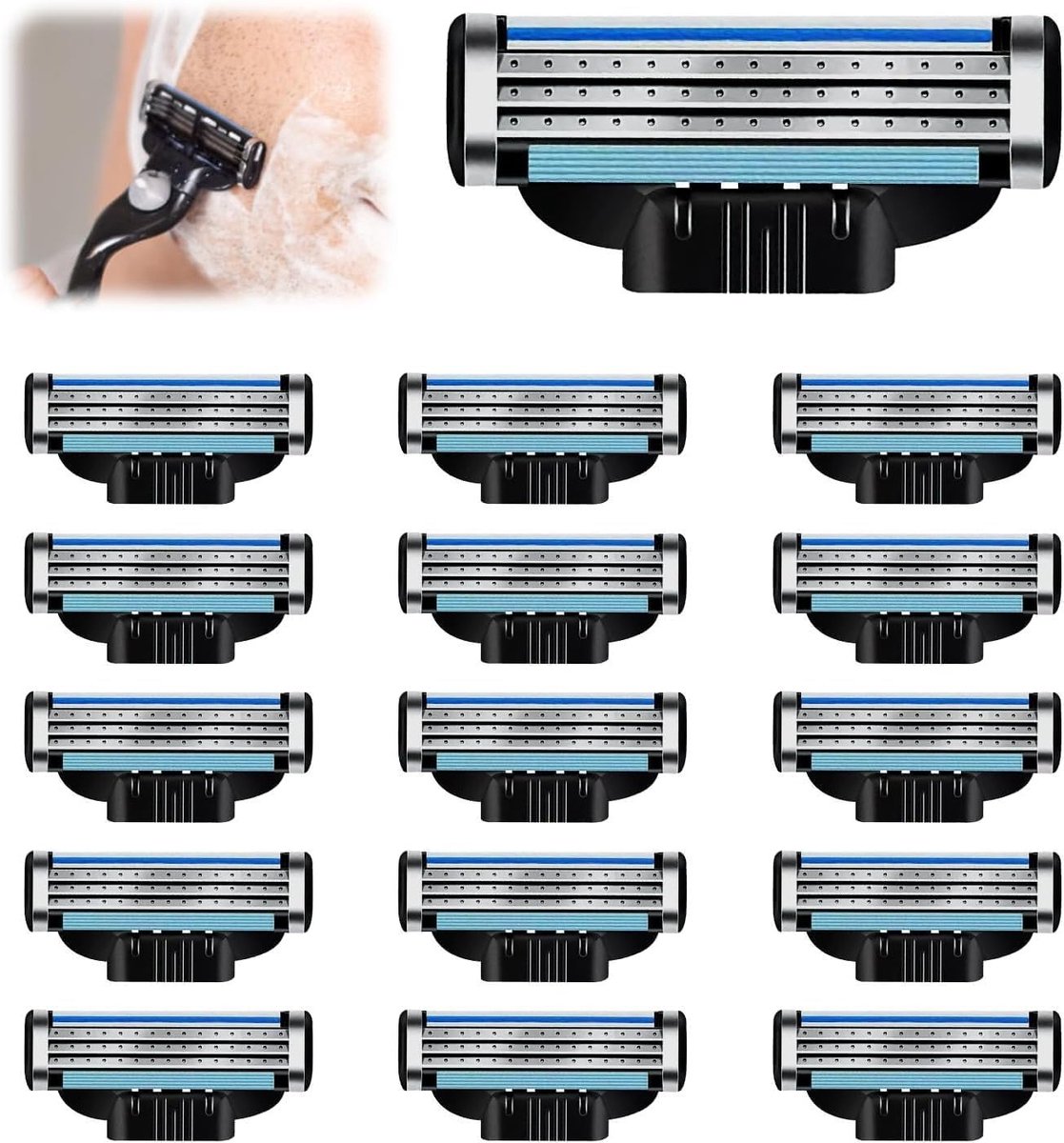Set van 16 Vervangende Scheermesjes voor Mach3 Professionele Handmes met Turbo Scheermesjes en Microklep voor Nauwkeurig Scheren