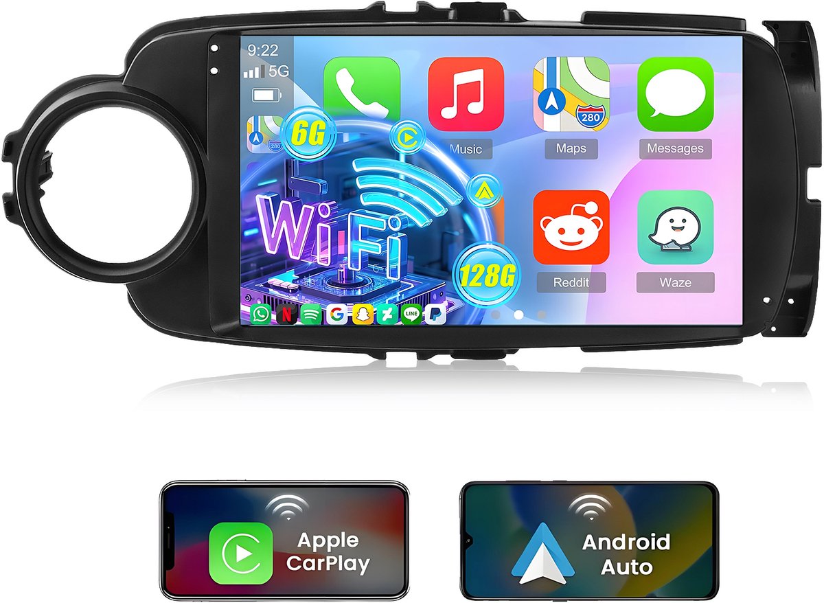 Cestovet Autoradio - Geschikt Voor Toyota Yaris 2012-2018 - Andriod 15 - Draadloze CarPlay & Andriod Auto, Bluetooth, GPS-navigatiesysteem, WiFi, RDS, Stuurwielbediening, DAB+, 9-inch Touchscreen, 6GB+128GB, DSP,4G+SIM