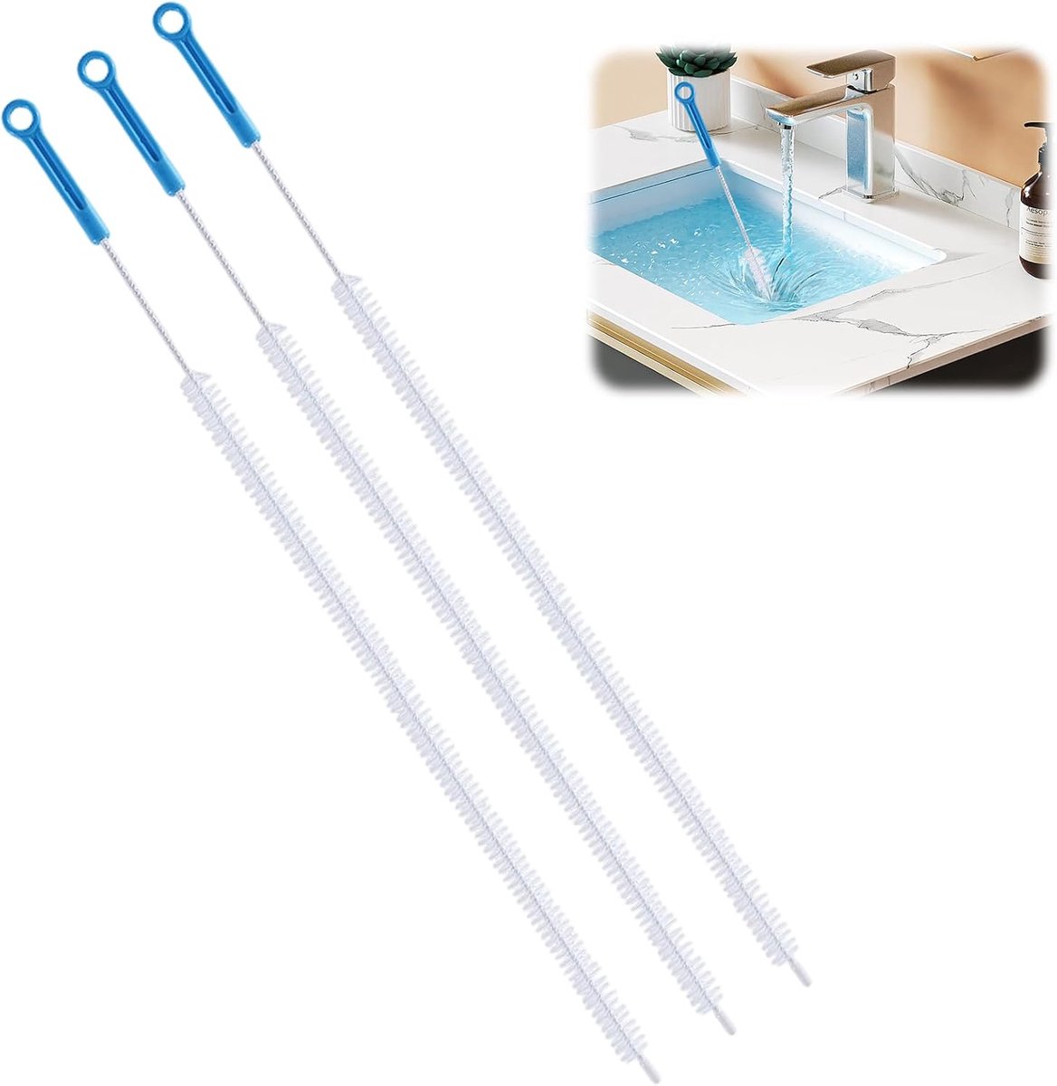 SnelShoppen - 3Pcs Flexibele Afvoer Reinigingsborstels, 72cm Gootsteen Reinigingsborstel, Duurzaam en Stevig, Voor Badkamer, Keuken en Wastafel | Nylo