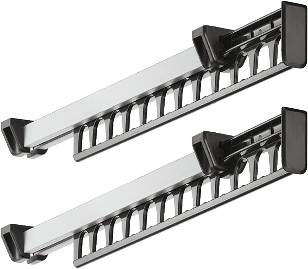 SnelShoppen - 312mm Uittrekbare Kast Garderobe Rail Organizer Metaal Rek voor 12 Kledinghangers - Set van 2 - Ideaal voor Kleding, Shirts en Jassen