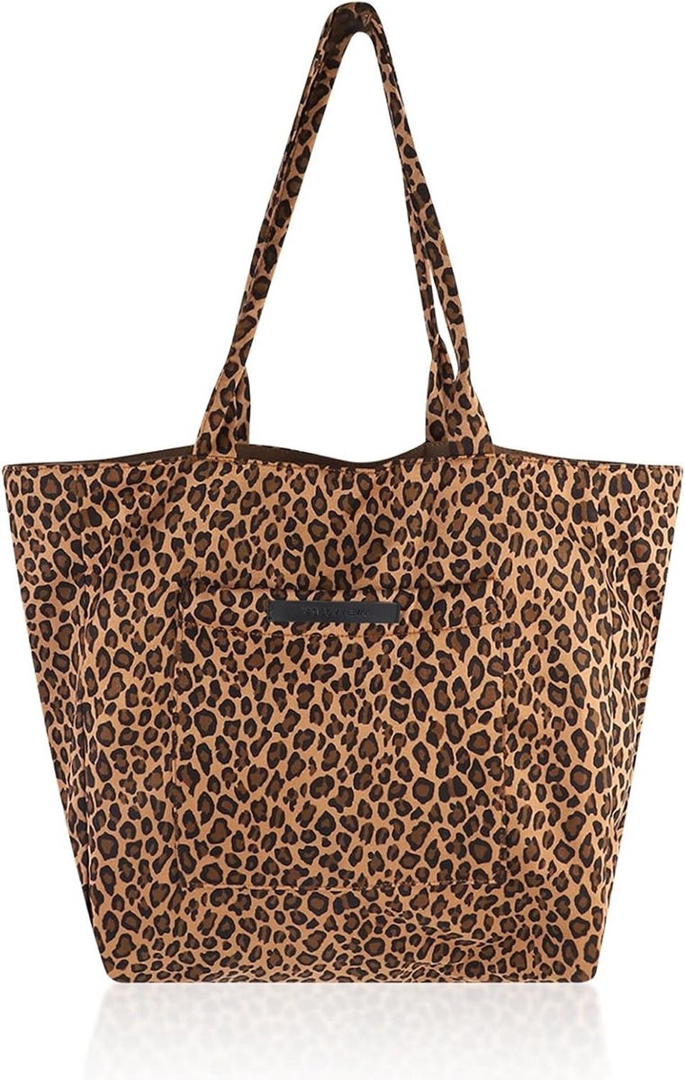 Stijlvolle Corduroy Shopper Tas voor Dames met Luipaardpatroon, Ruim en Geschikt voor Winkelen en Kantoorgebruik