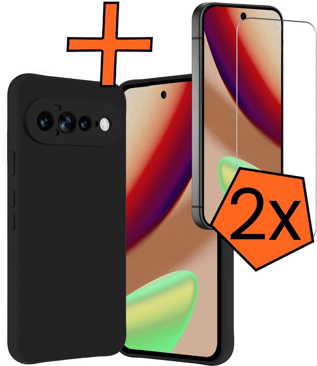 Hoes - Met 2x Screenprotector - Geschikt voor Google Pixel 11 Pro XL - Sterk & Shockproof - Back Cover - Siliconen Case - Telefoon Hoes - Zwart