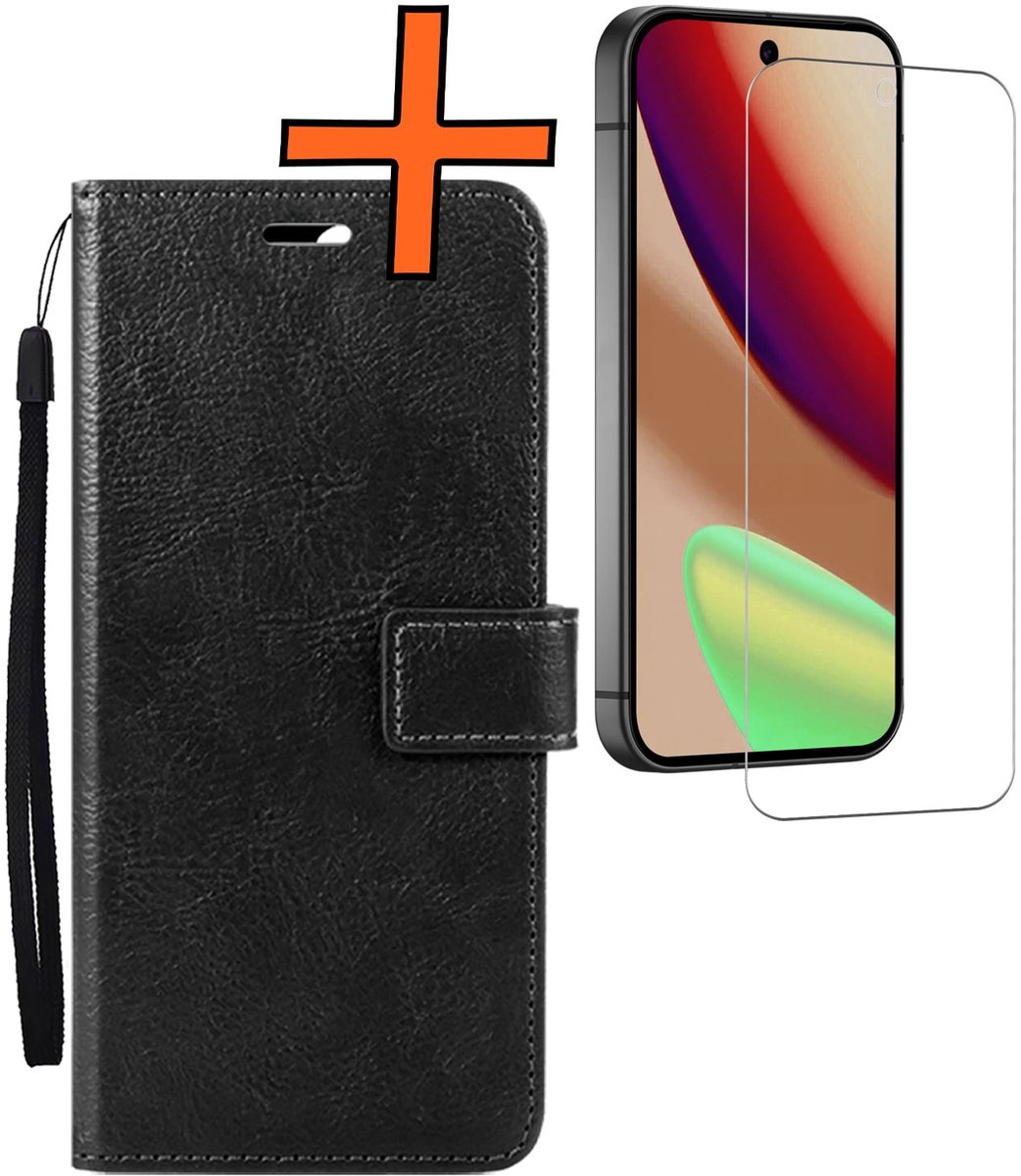 Hoes - Met Screenprotector - Geschikt voor Google Pixel 11 - Luxe Pasjeshouder - Bookcase Portemonee - Flip Case - Kunstleer Book Case - Flipcase - Book Cover - Walletcase - PortemonneeHoes - Zwart