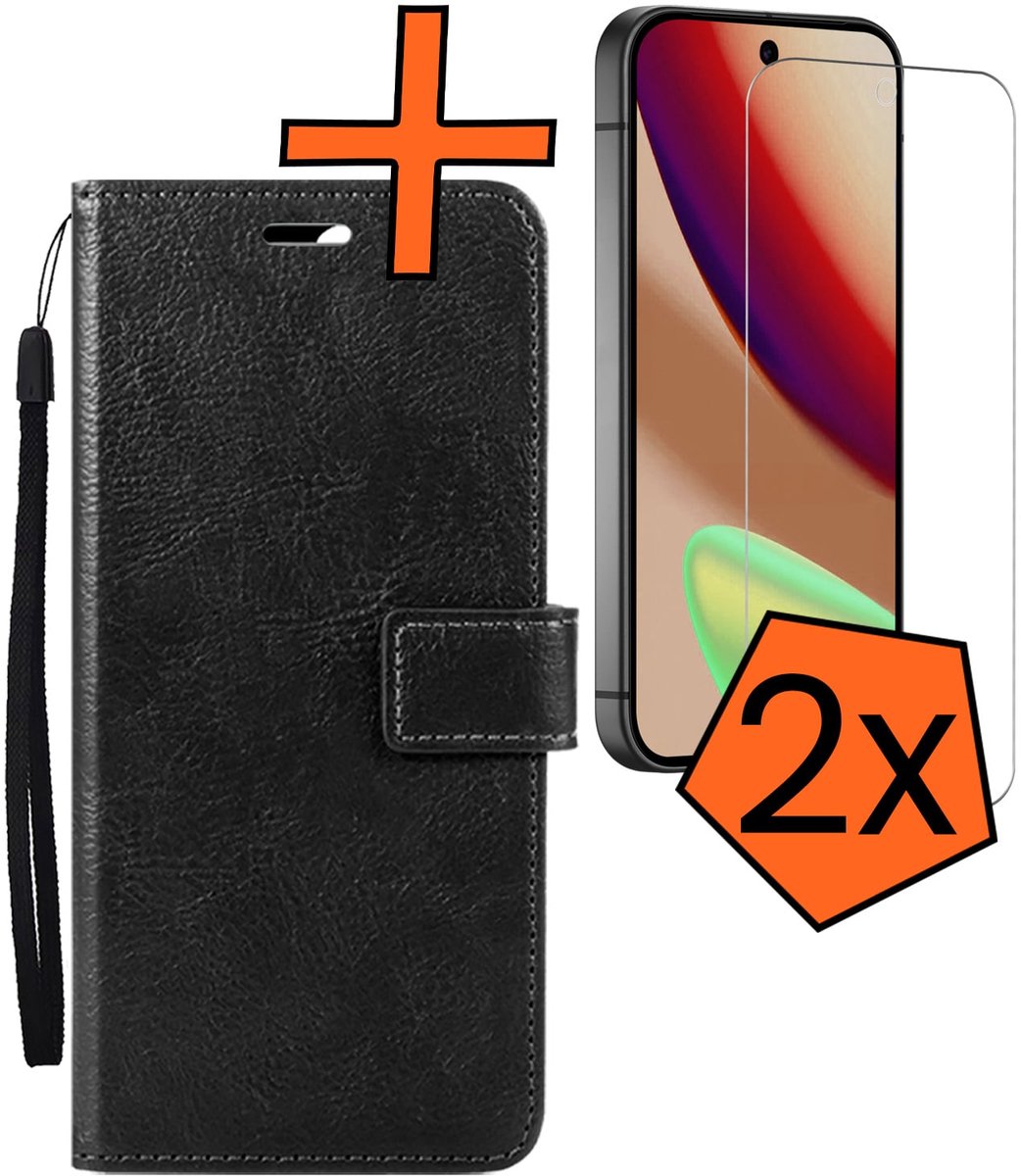 Hoes - Met 2x Screenprotector - Geschikt voor Google Pixel 11 - Luxe Pasjeshouder - Bookcase Portemonee - Flip Case - Kunstleer Book Case - Flipcase Hoes - Book Cover - Walletcase - PortemonneeHoes - Zwart