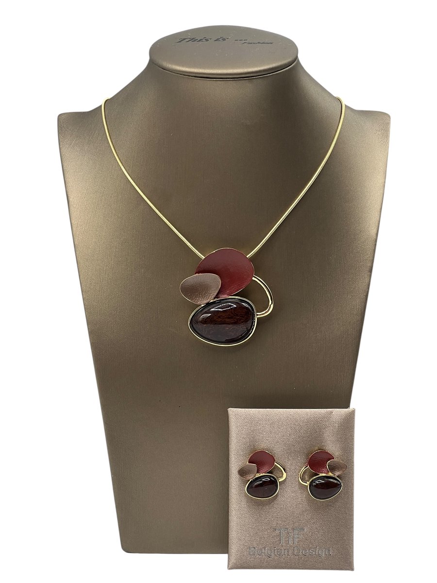 TIF - Sieraden - Sieradenset dames - Halsketting - Oorbellen - Goud - Verstelbaal 42-47 cm - Geschenkdoos
