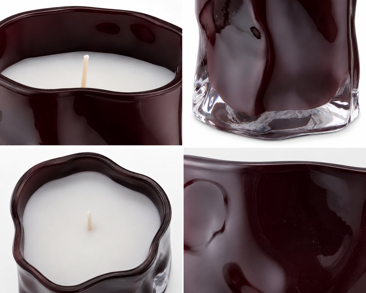 Decoratieve Geurkaars in Glas Aubergine Ø9 x H8 cm – Sculpturale Glazen Kaars – Brandtijd ca. 40 Uur – Luxe Woondecoratie voor Woonkamer, Badkamer en Slaapkamer — cadeau in Wonen & Interieur - foto 2