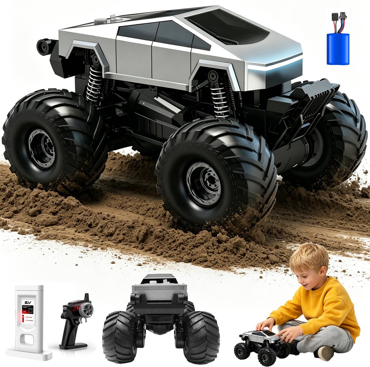 Amfibievoertuig - 4WD RC Voertuigen - Water & Land - Waterdicht Chassis & Metalen Assen - 1200mAh Accu & Laadstation - Rubberen Banden met Hoge Grip - Voor Gras, Zand en Ondiep Water - Buitenspeelgoed