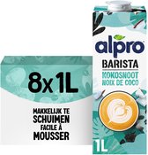 Alpro Barista Kokosnoot drank, 8x1L pakken. Makkelijk te schuimen.